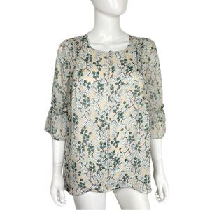 Lauren Conrad Pintuck Pleated Shoulder Wild Berry Print Blouse